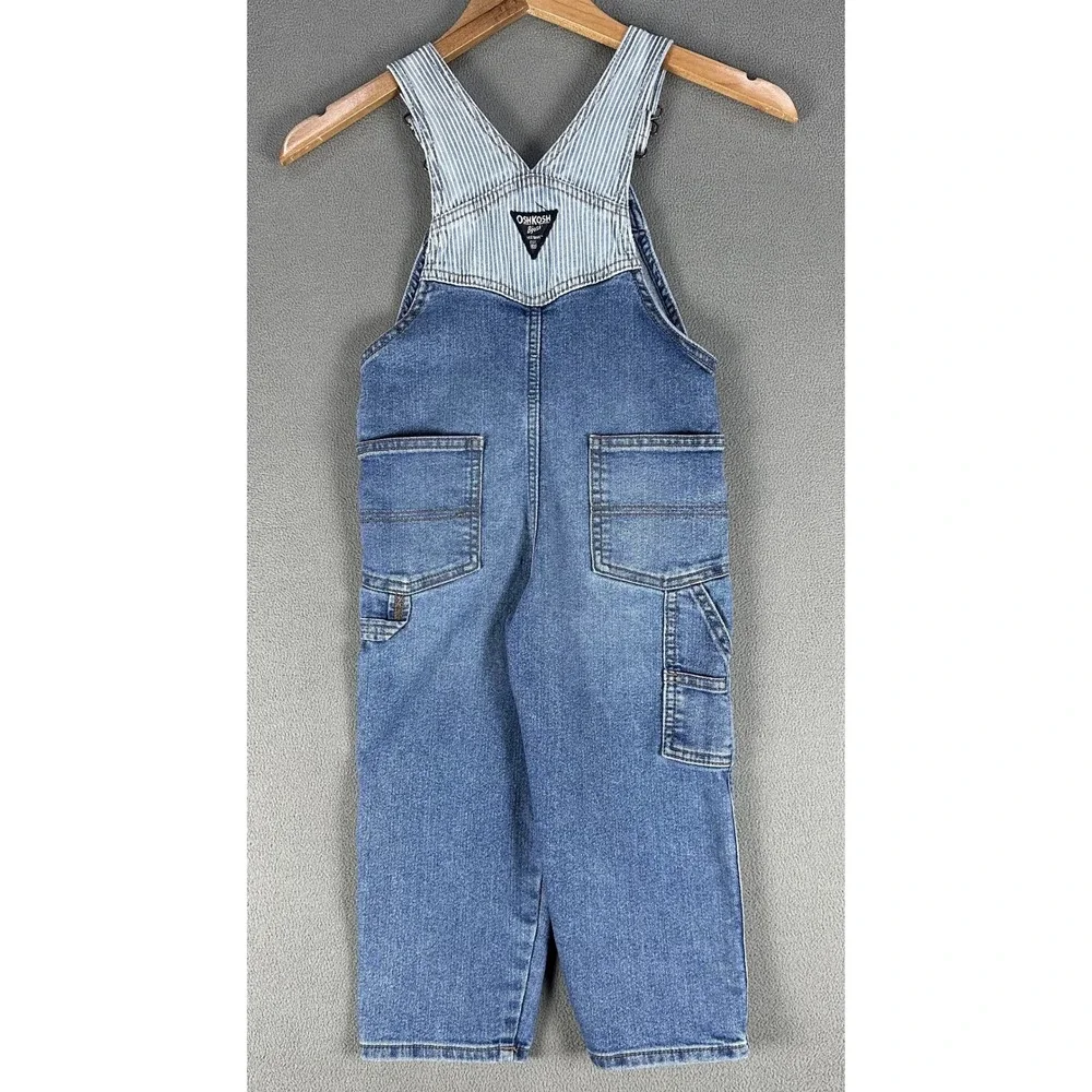 OshKosh Bgosh Denim Overalls Kids 4T Blue Hickory Stripe Bib Carpenter Dungarees